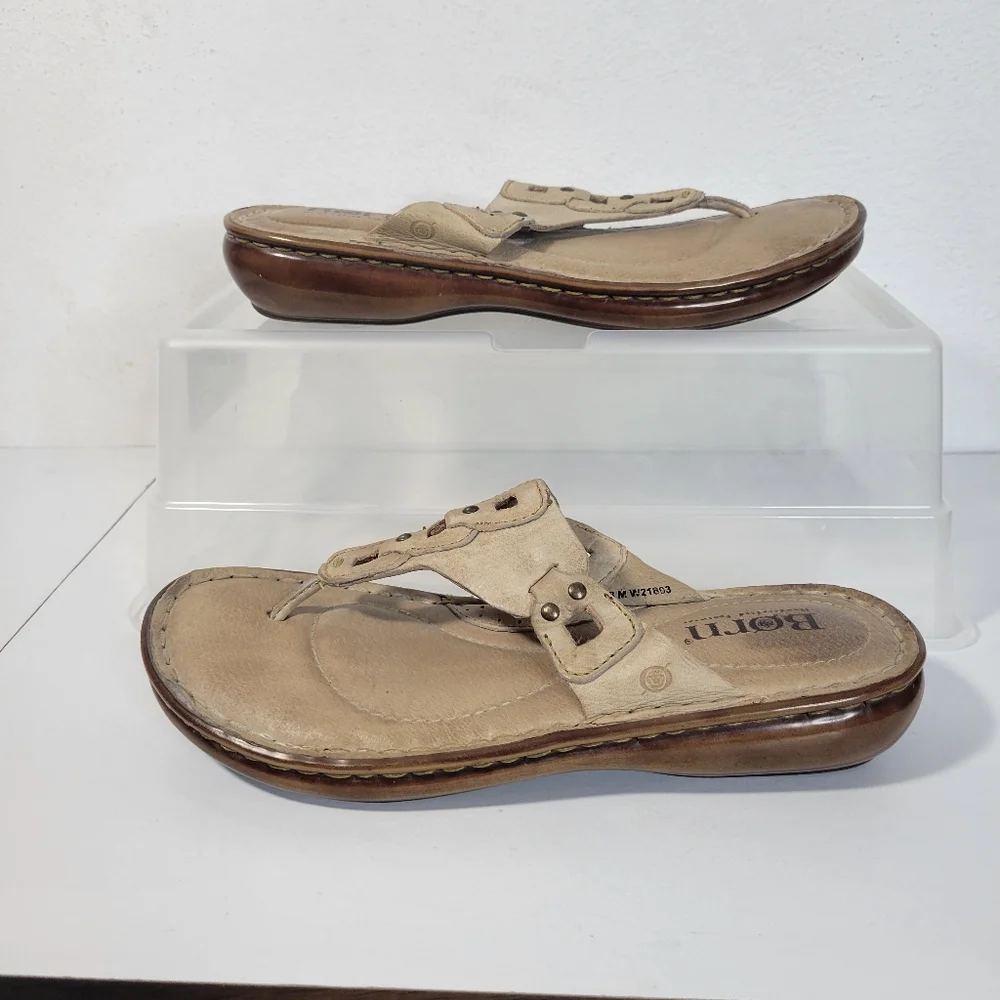 Womans Born Brown Leather Thong Flip flop Style W21803 Light brown Size 7/38 - Picture 5 of 9